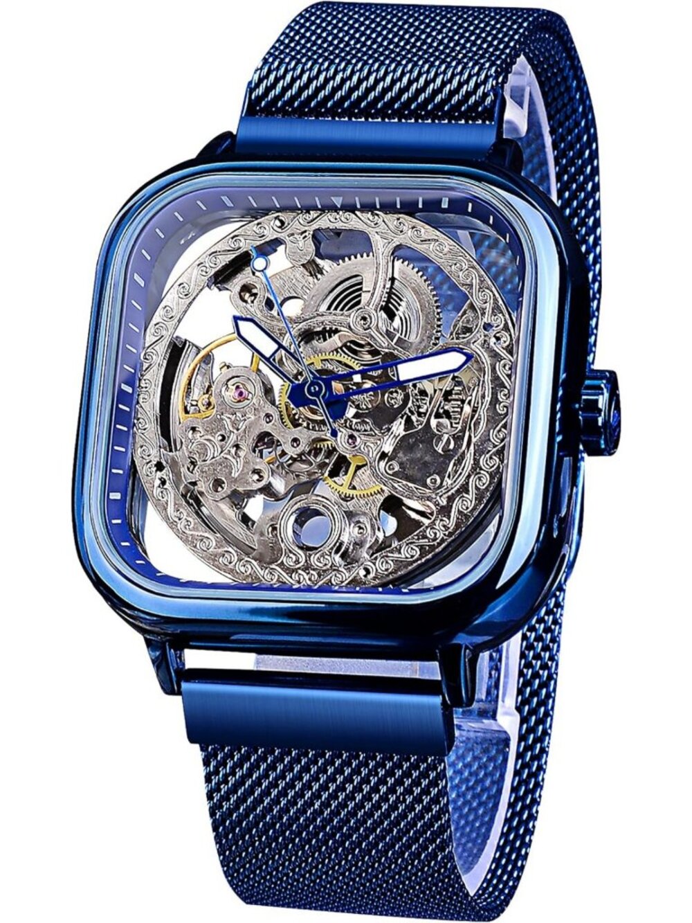Stylish Men's Automatic Skeleton Watch with Transparent Dial & Stainless Steel